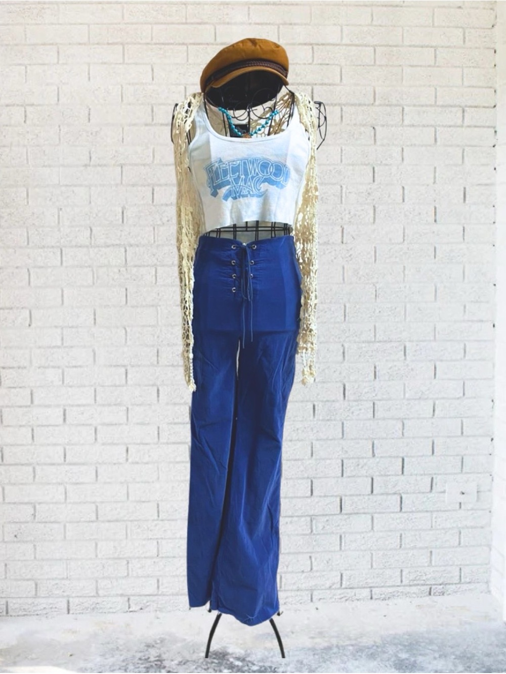 Shirt Crop Top Fleetwood Mac Band Tee Tank Blue Tie Dye Boho Hippie Bohemian XS